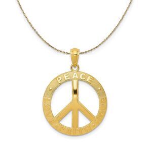 14k Yellow Gold Peace, Hope, Faith, Love, Peace Sign Necklace - 24 In